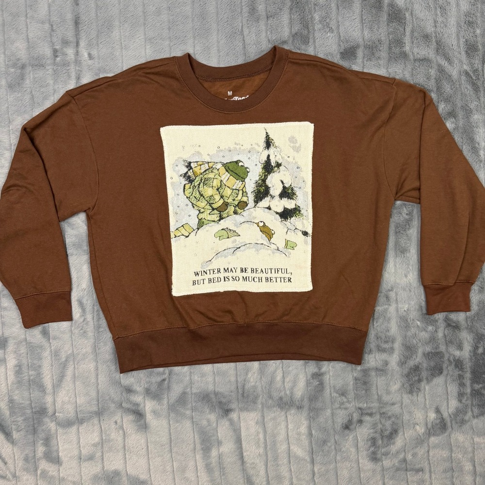 Vintage Frog and Toad Sweatshirt Unisex Medium Brown Tapestry Patch Winter Quote